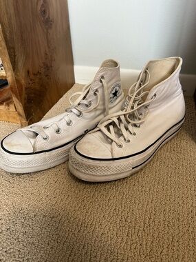 Converse High Top Lifted Sneakers - White Canvas with Black Trim